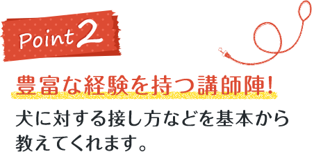 豊富な経験を持つ講師陣！犬に対する接し方などを基本から教えてくれます。